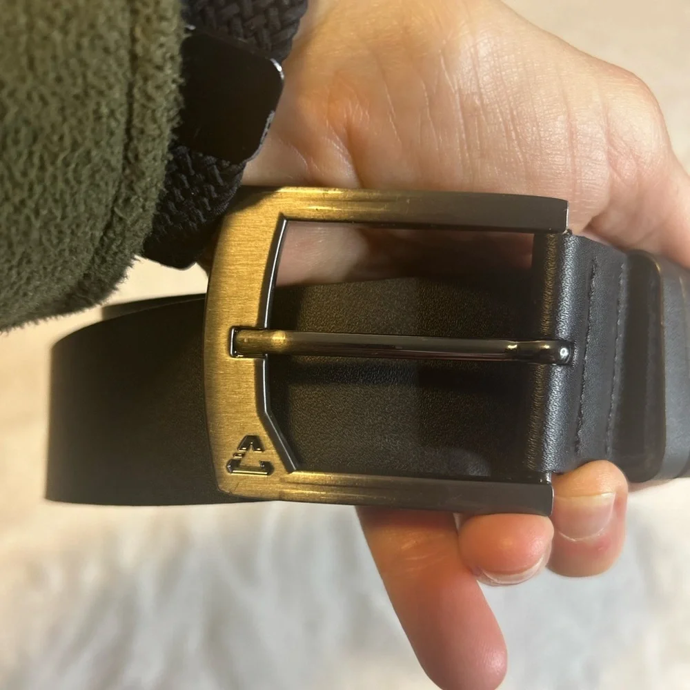 Cuater TravisMathew Black Leather Belt Golf Casual Matte Buckle w38